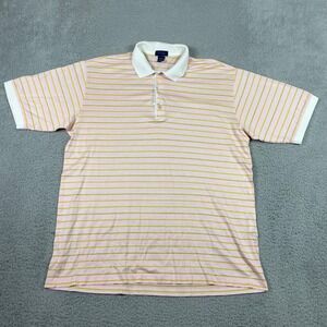 Jeff Rose Polo Shirt Mens Large Pink Yellow Striped Mercerised Made In Italy